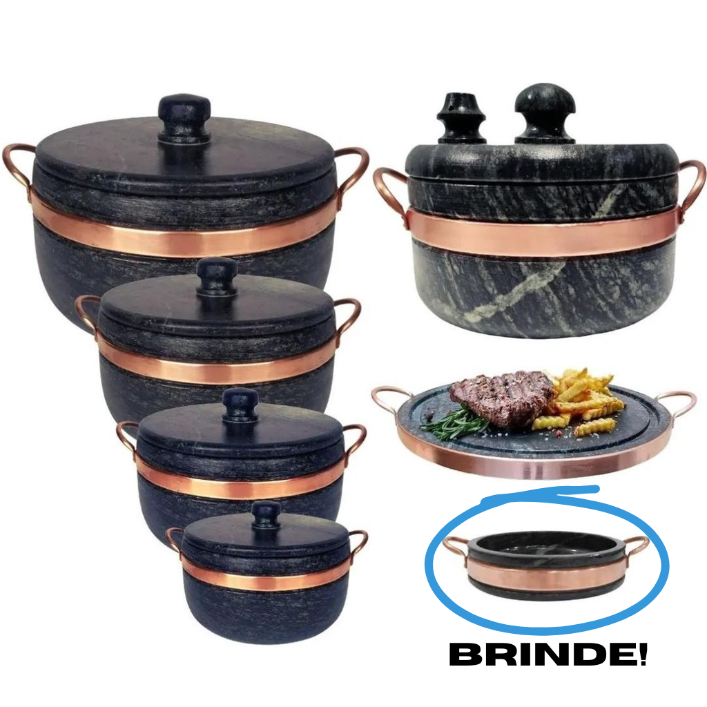 Conjunto Completo 5 Panelas de Pedra + Frigideira de Brinde