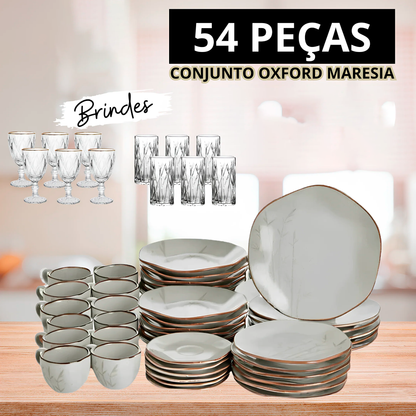 Aparelho de Jantar 55 Peças Oxford + Taças Diamond + Talheres - SOMENTE HOJE!